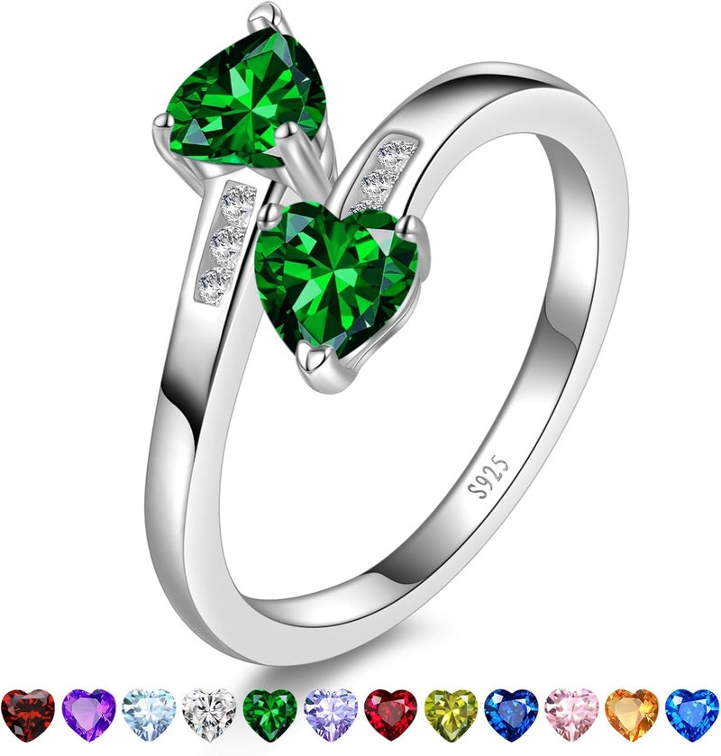 Yaresul 1CT Adjustable Women Heart Ring 925 Sterling Silver Birthstone Rings for Women Promise Ring for her Simulated Gemstone Statement Stackable Band Width 2mm Open Size 5~9 - Image 1